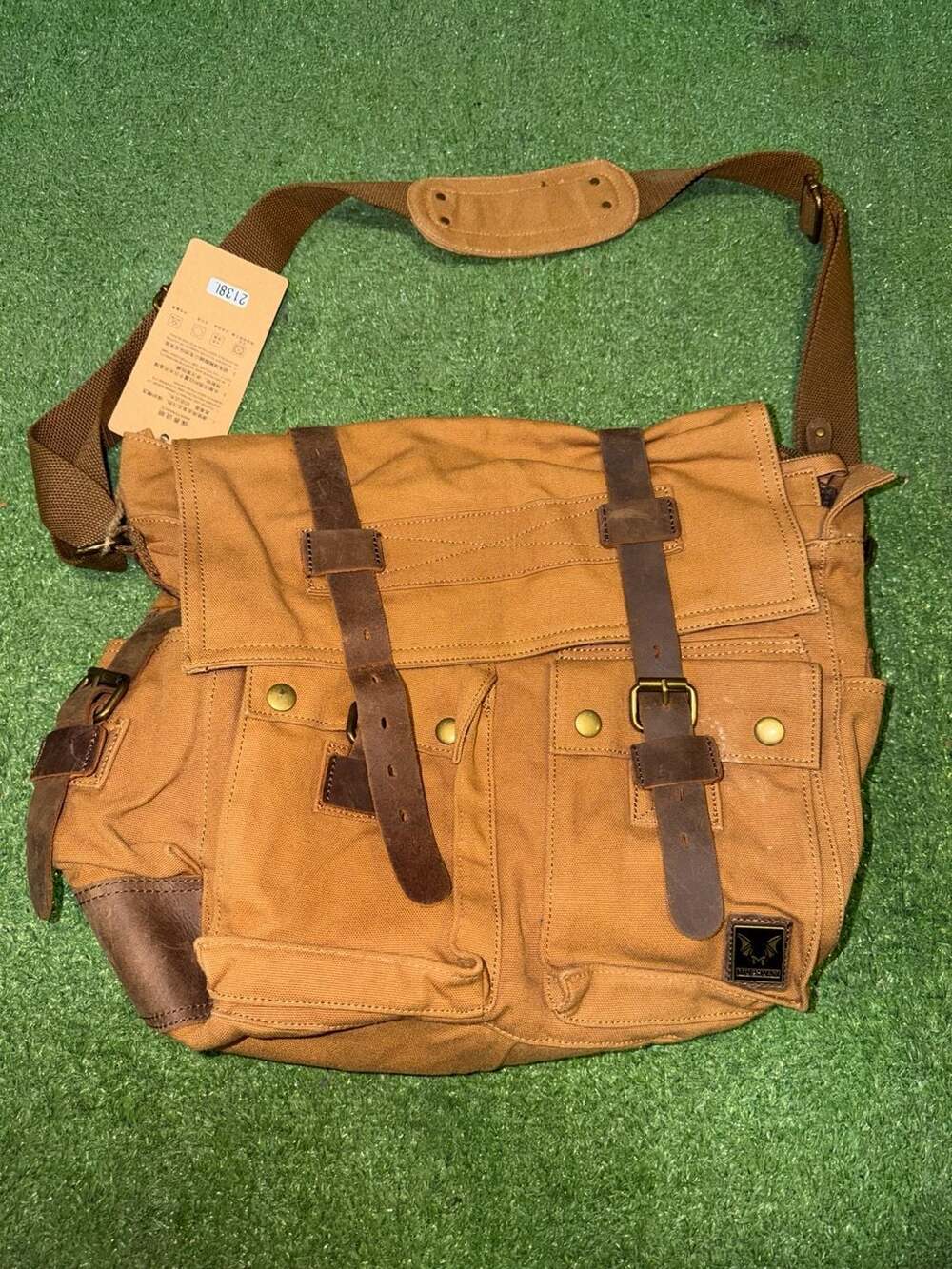 Muchuan Canvas and Leather Messenger Bag Brown